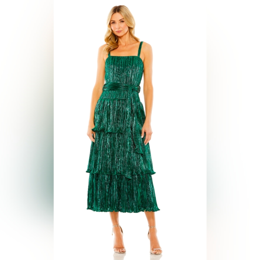 NWT Mac Duggal Women's Crepe Boat Neck Belt Detail Shawl Gown 16